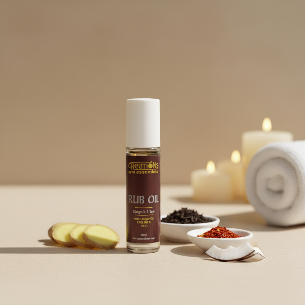 Creations Spa Essentials Rub Oil Roll-On – GINGER & TEA (Herbal) | 10ml