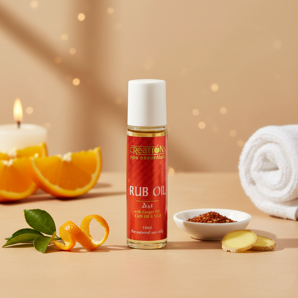 Creations Spa Essentials Rub Oil Roll-On – ZEST (Sweet Citrus) | 10ml