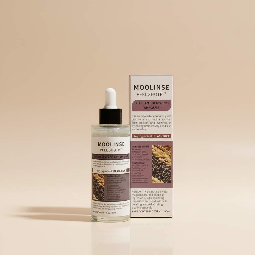 MOOLINSE Exfoliant Black Rice Ampoule 80ml | Rice Bran Water + Niacinamide