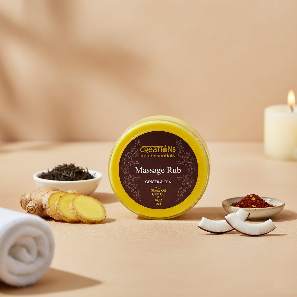 Creations Spa Essentials Massage Rub – GINGER & TEA (Herbal) | 10g